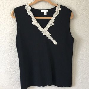 4/$25 Dressbarn black sleeveless embroidered trim